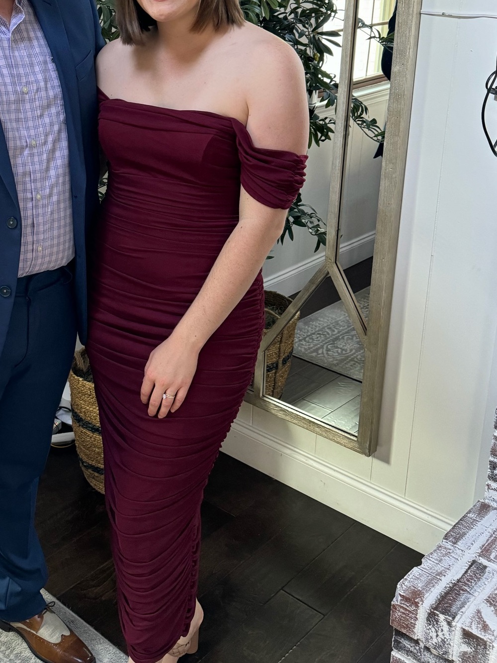 Baltic Born Burgundy Pleated Evening Dress